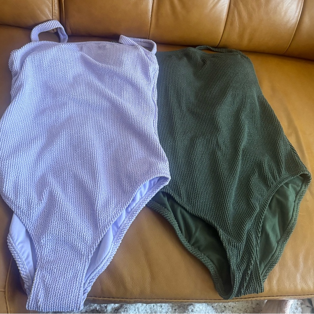Bundle of 2 Textured Swimsuits in Lavender and Olive